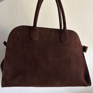 Genuine Espresso Suede Satchel with Dust Bag